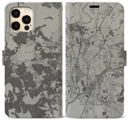 【セビリア（スペイン）】地図柄iPhoneケース（手帳タイプ）モノトーン・iPhone 12 Pro Max 用