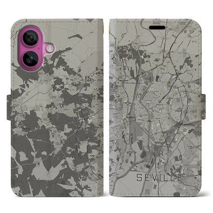 【セビリア（スペイン）】地図柄iPhoneケース（手帳タイプ）モノトーン・iPhone 16 Pro 用