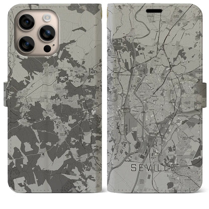 【セビリア（スペイン）】地図柄iPhoneケース（手帳タイプ）モノトーン・iPhone 16 Plus 用