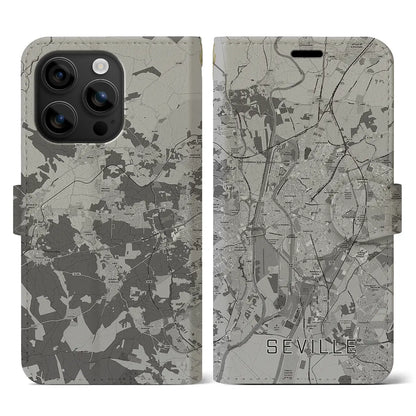 【セビリア（スペイン）】地図柄iPhoneケース（手帳タイプ）モノトーン・iPhone 16 用