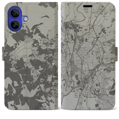 【セビリア（スペイン）】地図柄iPhoneケース（手帳タイプ）モノトーン・iPhone 16 Pro Max 用