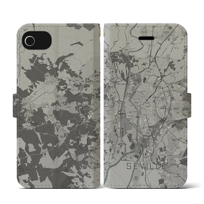 【セビリア（スペイン）】地図柄iPhoneケース（手帳タイプ）モノトーン・iPhone SE（第3 / 第2世代） / 8 / 7 / 6s / 6 用