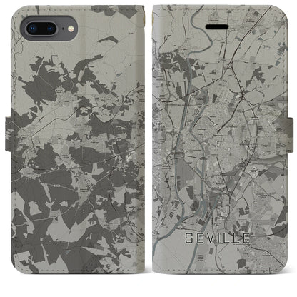 【セビリア（スペイン）】地図柄iPhoneケース（手帳タイプ）モノトーン・iPhone 8Plus /7Plus / 6sPlus / 6Plus 用