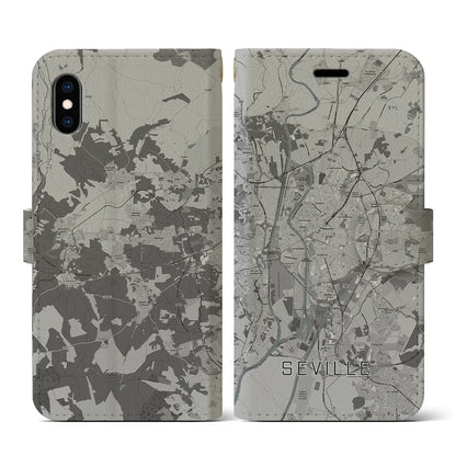 【セビリア（スペイン）】地図柄iPhoneケース（手帳タイプ）モノトーン・iPhone XS / X 用