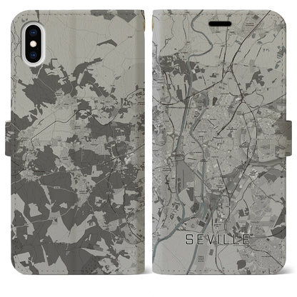 【セビリア（スペイン）】地図柄iPhoneケース（手帳タイプ）モノトーン・iPhone XS Max 用