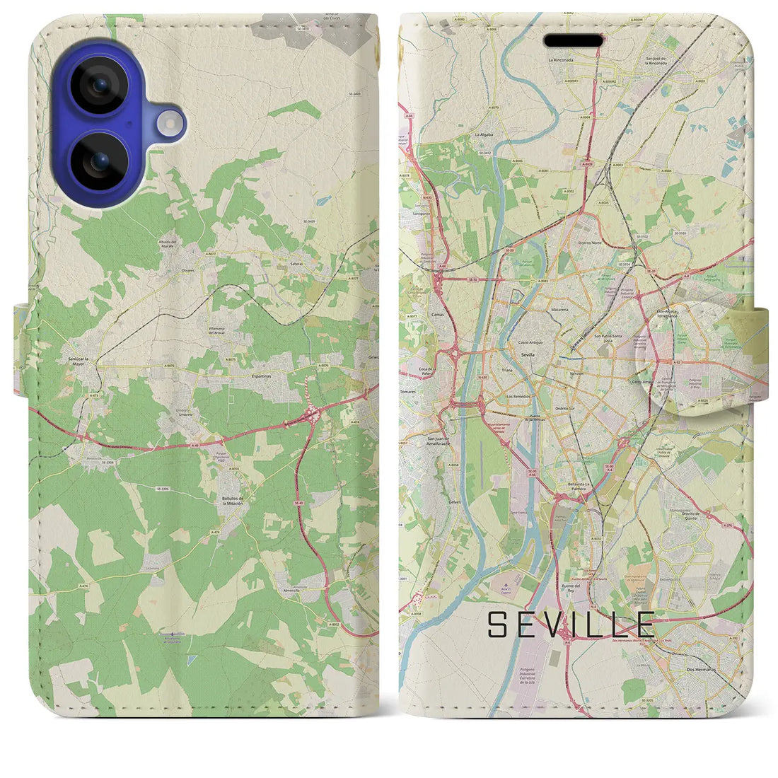 【セビリア(スペイン)】地図柄iPhoneケース(手帳タイプ)ナチュラル・iPhone 16 Pro Max 用