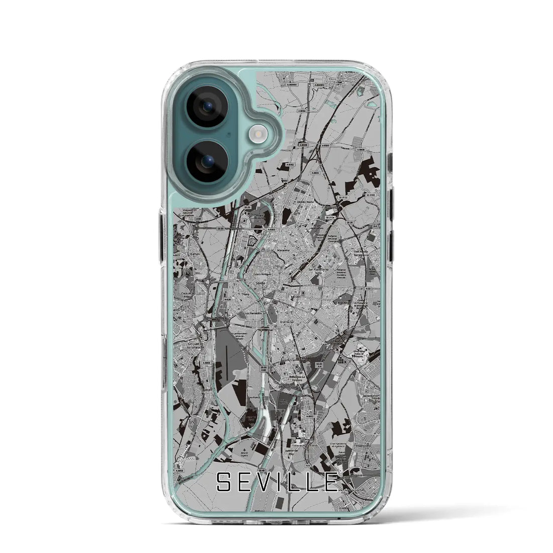 【セビリア（スペイン）】地図柄iPhoneケース（MagSafeタイプ）モノトーン・iPhone 16 Pro 用
