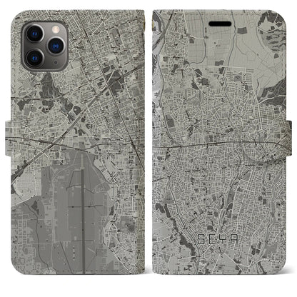 【瀬谷（神奈川県）】地図柄iPhoneケース（手帳タイプ）モノトーン・iPhone 11 Pro Max 用