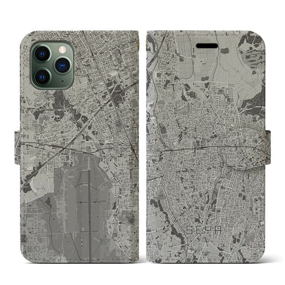【瀬谷（神奈川県）】地図柄iPhoneケース（手帳タイプ）モノトーン・iPhone 11 Pro 用