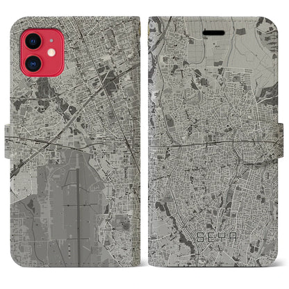 【瀬谷（神奈川県）】地図柄iPhoneケース（手帳タイプ）モノトーン・iPhone 11 用