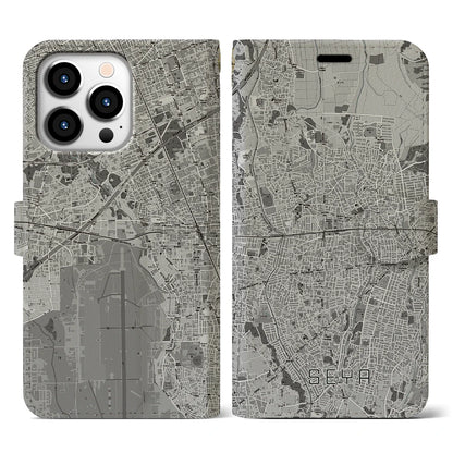 【瀬谷（神奈川県）】地図柄iPhoneケース（手帳タイプ）モノトーン・iPhone 13 Pro 用