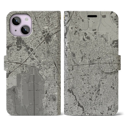 【瀬谷（神奈川県）】地図柄iPhoneケース（手帳タイプ）モノトーン・iPhone 14 用