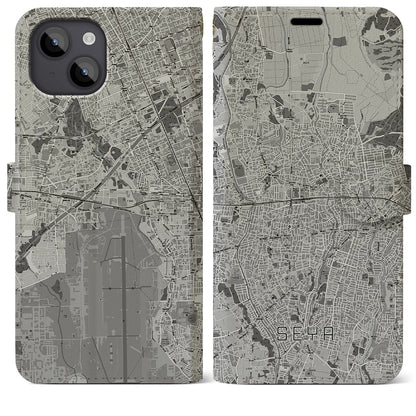 【瀬谷（神奈川県）】地図柄iPhoneケース（手帳タイプ）モノトーン・iPhone 14 Plus 用