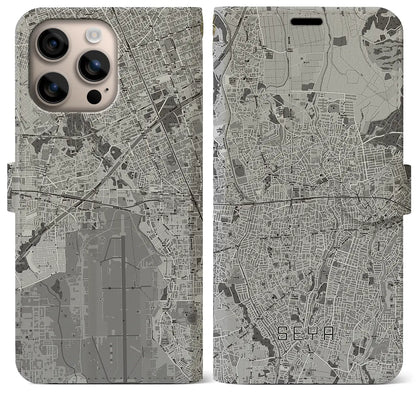 【瀬谷（神奈川県）】地図柄iPhoneケース（手帳タイプ）モノトーン・iPhone 16 Plus 用