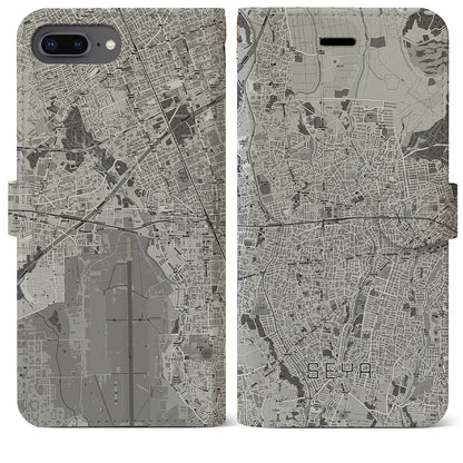 【瀬谷（神奈川県）】地図柄iPhoneケース（手帳タイプ）モノトーン・iPhone 8Plus /7Plus / 6sPlus / 6Plus 用