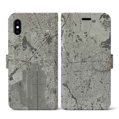 【瀬谷（神奈川県）】地図柄iPhoneケース（手帳タイプ）モノトーン・iPhone XS / X 用