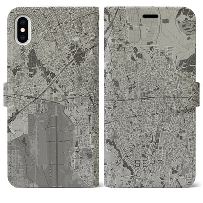 【瀬谷（神奈川県）】地図柄iPhoneケース（手帳タイプ）モノトーン・iPhone XS Max 用