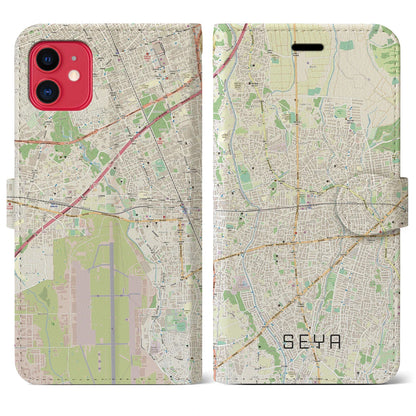 【瀬谷（神奈川県）】地図柄iPhoneケース（手帳タイプ）ナチュラル・iPhone 11 用