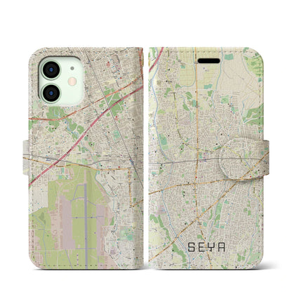 【瀬谷（神奈川県）】地図柄iPhoneケース（手帳タイプ）ナチュラル・iPhone 12 mini 用