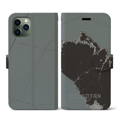 【積丹（北海道）】地図柄iPhoneケース（手帳タイプ）モノトーン・iPhone 11 Pro 用