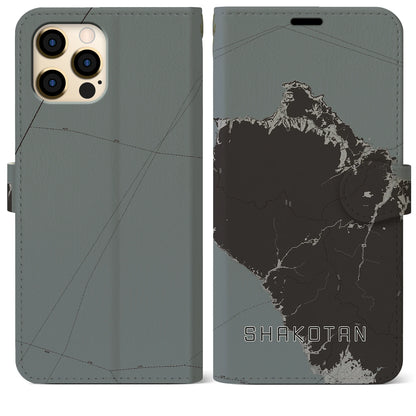 【積丹（北海道）】地図柄iPhoneケース（手帳タイプ）モノトーン・iPhone 12 Pro Max 用