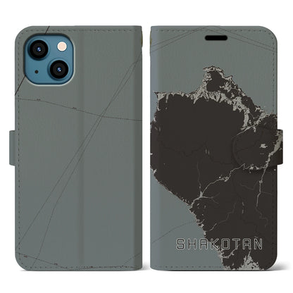 【積丹（北海道）】地図柄iPhoneケース（手帳タイプ）モノトーン・iPhone 13 用