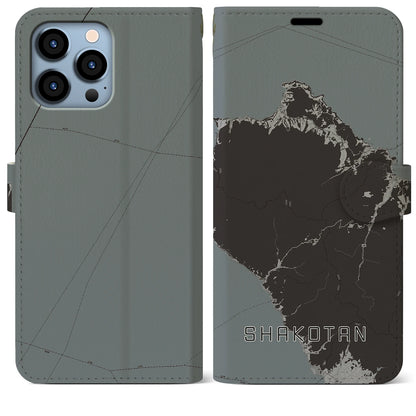 【積丹（北海道）】地図柄iPhoneケース（手帳タイプ）モノトーン・iPhone 13 Pro Max 用