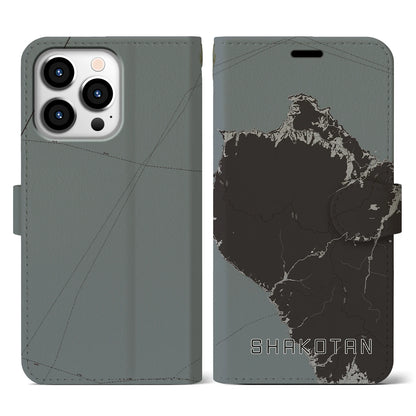 【積丹（北海道）】地図柄iPhoneケース（手帳タイプ）モノトーン・iPhone 13 Pro 用