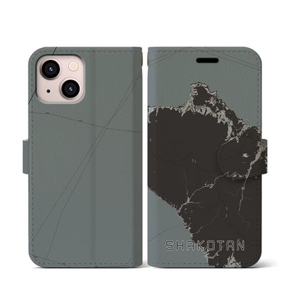 【積丹（北海道）】地図柄iPhoneケース（手帳タイプ）モノトーン・iPhone 13 mini 用