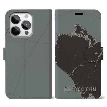 【積丹（北海道）】地図柄iPhoneケース（手帳タイプ）モノトーン・iPhone 14 Pro 用