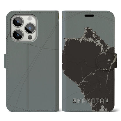 【積丹（北海道）】地図柄iPhoneケース（手帳タイプ）モノトーン・iPhone 15 Pro 用