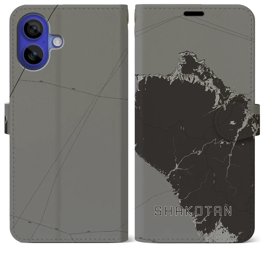 【積丹(北海道)】地図柄iPhoneケース(手帳タイプ)モノトーン・iPhone 16 Pro Max 用