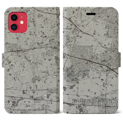 【石神井公園（東京都）】地図柄iPhoneケース（手帳タイプ）モノトーン・iPhone 11 用