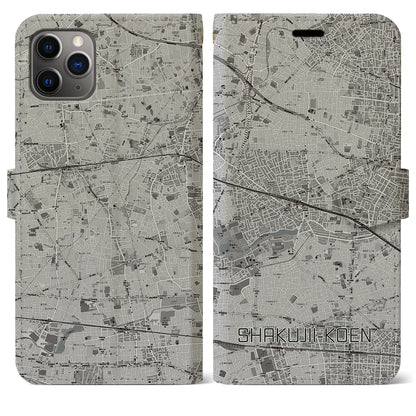 【石神井公園（東京都）】地図柄iPhoneケース（手帳タイプ）モノトーン・iPhone 11 Pro Max 用