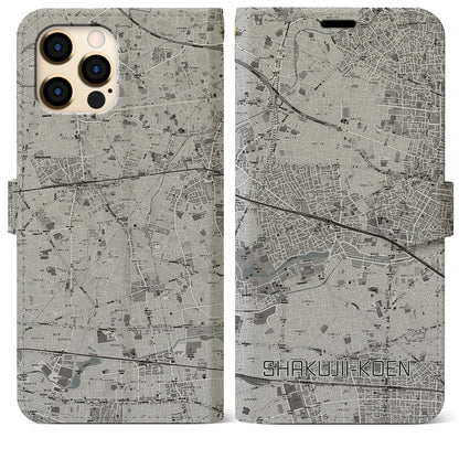 【石神井公園（東京都）】地図柄iPhoneケース（手帳タイプ）モノトーン・iPhone 12 Pro Max 用