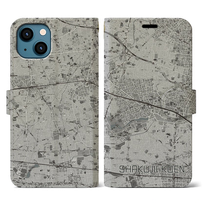 【石神井公園（東京都）】地図柄iPhoneケース（手帳タイプ）モノトーン・iPhone 13 用