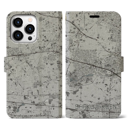 【石神井公園（東京都）】地図柄iPhoneケース（手帳タイプ）モノトーン・iPhone 13 Pro 用
