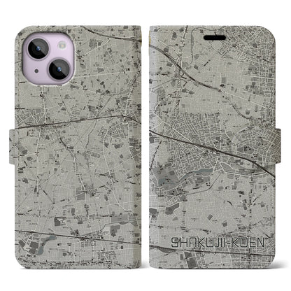 【石神井公園（東京都）】地図柄iPhoneケース（手帳タイプ）モノトーン・iPhone 14 用