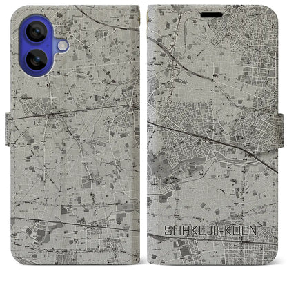 【石神井公園（東京都）】地図柄iPhoneケース（手帳タイプ）モノトーン・iPhone 16 Pro Max 用