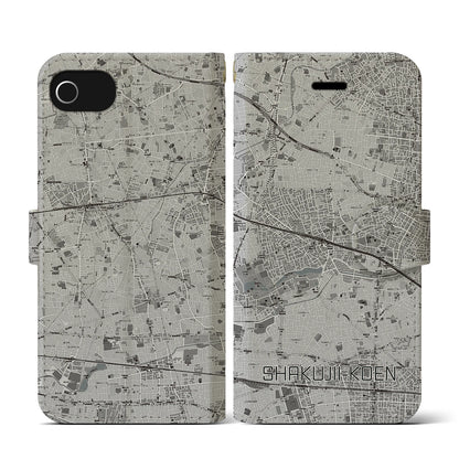 【石神井公園（東京都）】地図柄iPhoneケース（手帳タイプ）モノトーン・iPhone SE（第3 / 第2世代） / 8 / 7 / 6s / 6 用