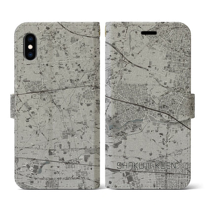 【石神井公園（東京都）】地図柄iPhoneケース（手帳タイプ）モノトーン・iPhone XS / X 用
