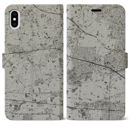 【石神井公園（東京都）】地図柄iPhoneケース（手帳タイプ）モノトーン・iPhone XS Max 用