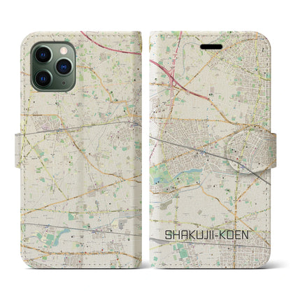 【石神井公園（東京都）】地図柄iPhoneケース（手帳タイプ）ナチュラル・iPhone 11 Pro 用