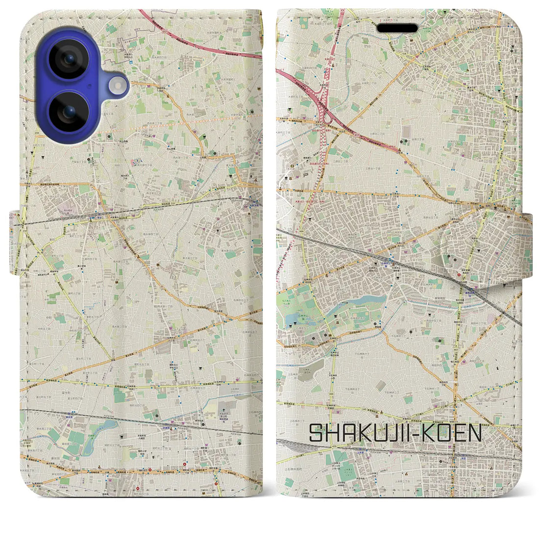 【石神井公園(東京都)】地図柄iPhoneケース(手帳タイプ)ナチュラル・iPhone 16 Pro Max 用