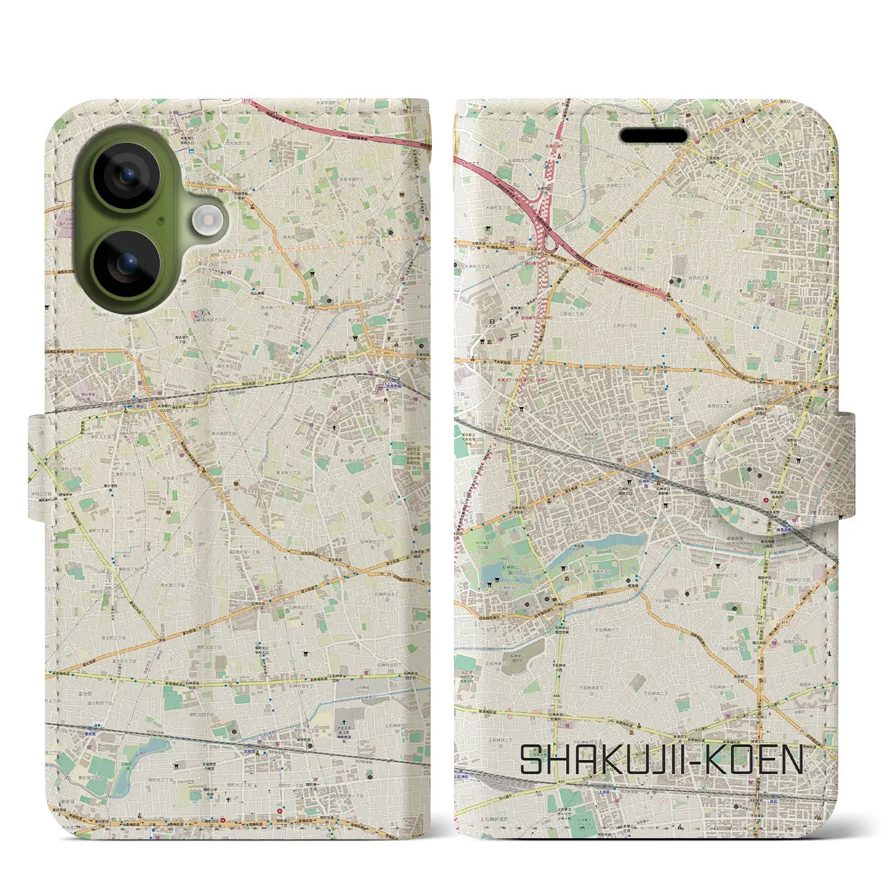 【石神井公園（東京都）】地図柄iPhoneケース（手帳タイプ）