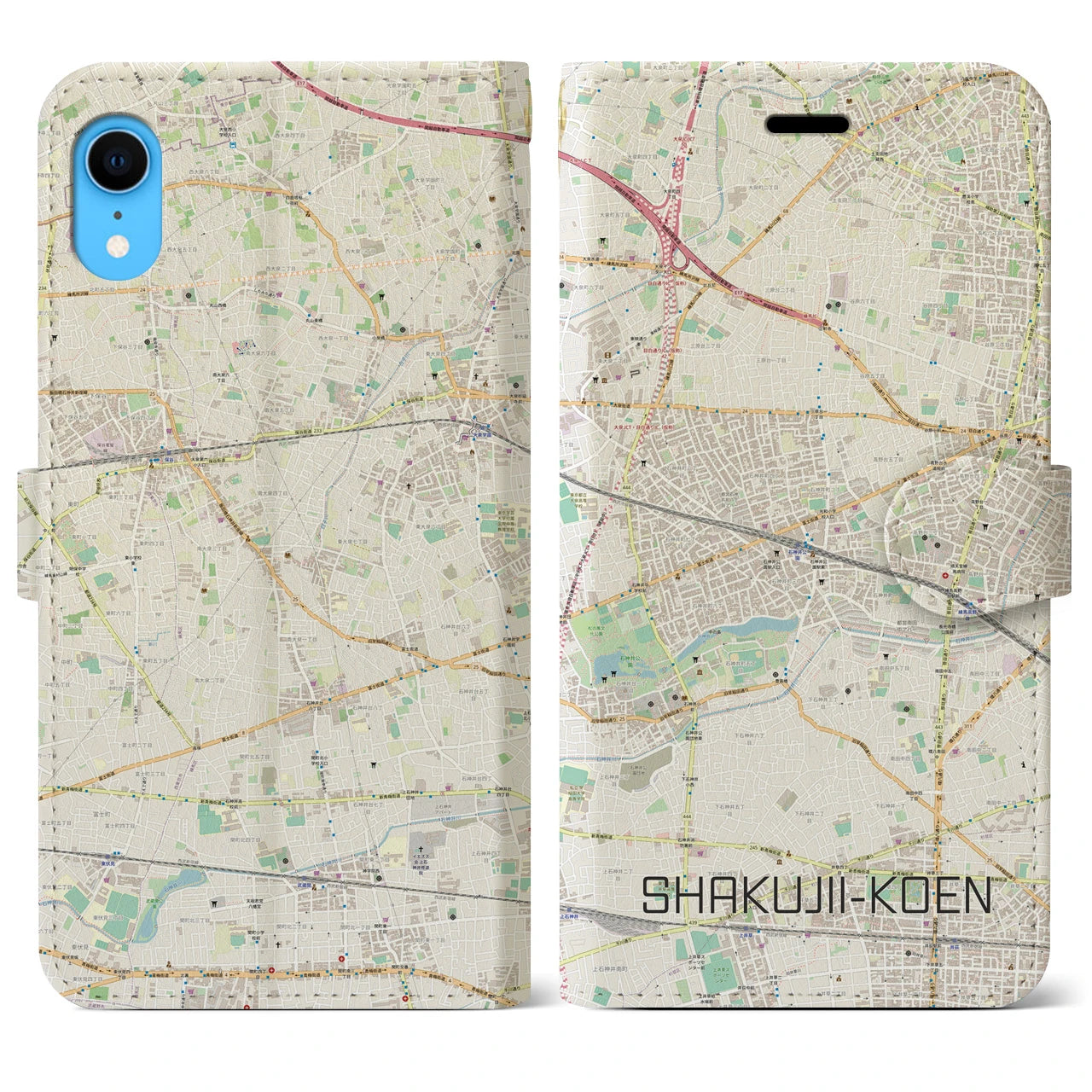 【石神井公園】地図柄iPhoneケース（手帳両面タイプ・ナチュラル）iPhone XR 用
