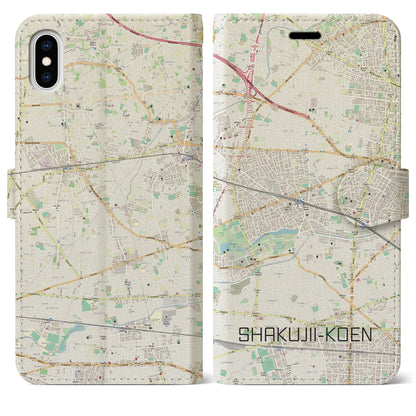 【石神井公園（東京都）】地図柄iPhoneケース（手帳タイプ）ナチュラル・iPhone XS Max 用