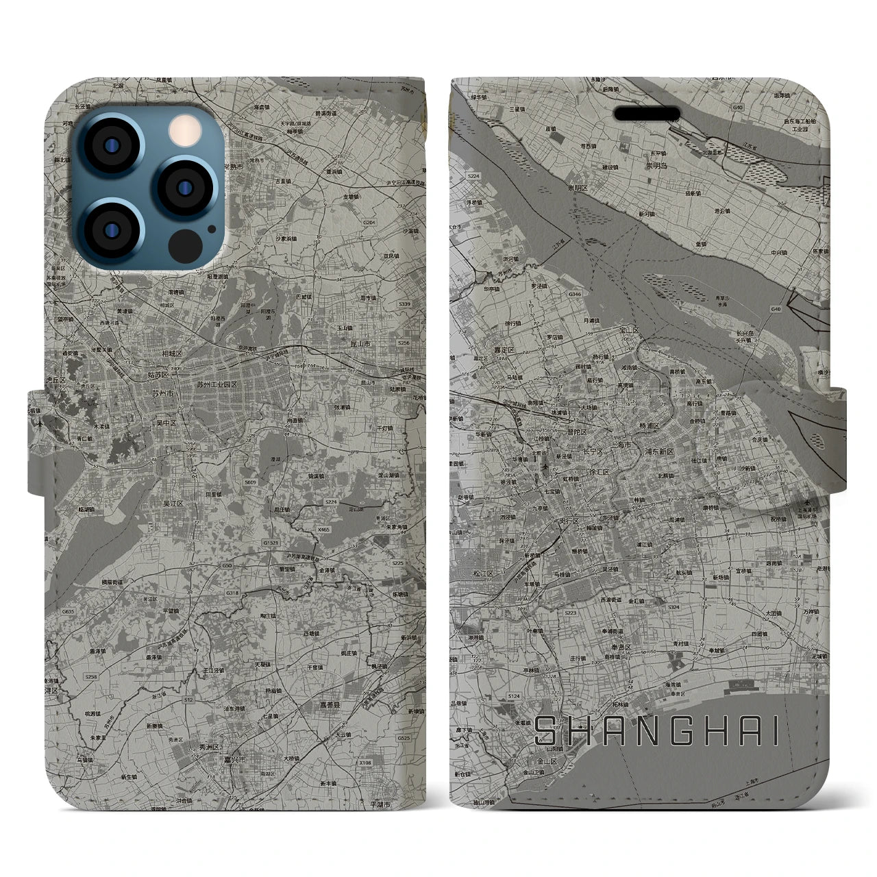 【上海2（中華人民共和国）】地図柄iPhoneケース（手帳タイプ）