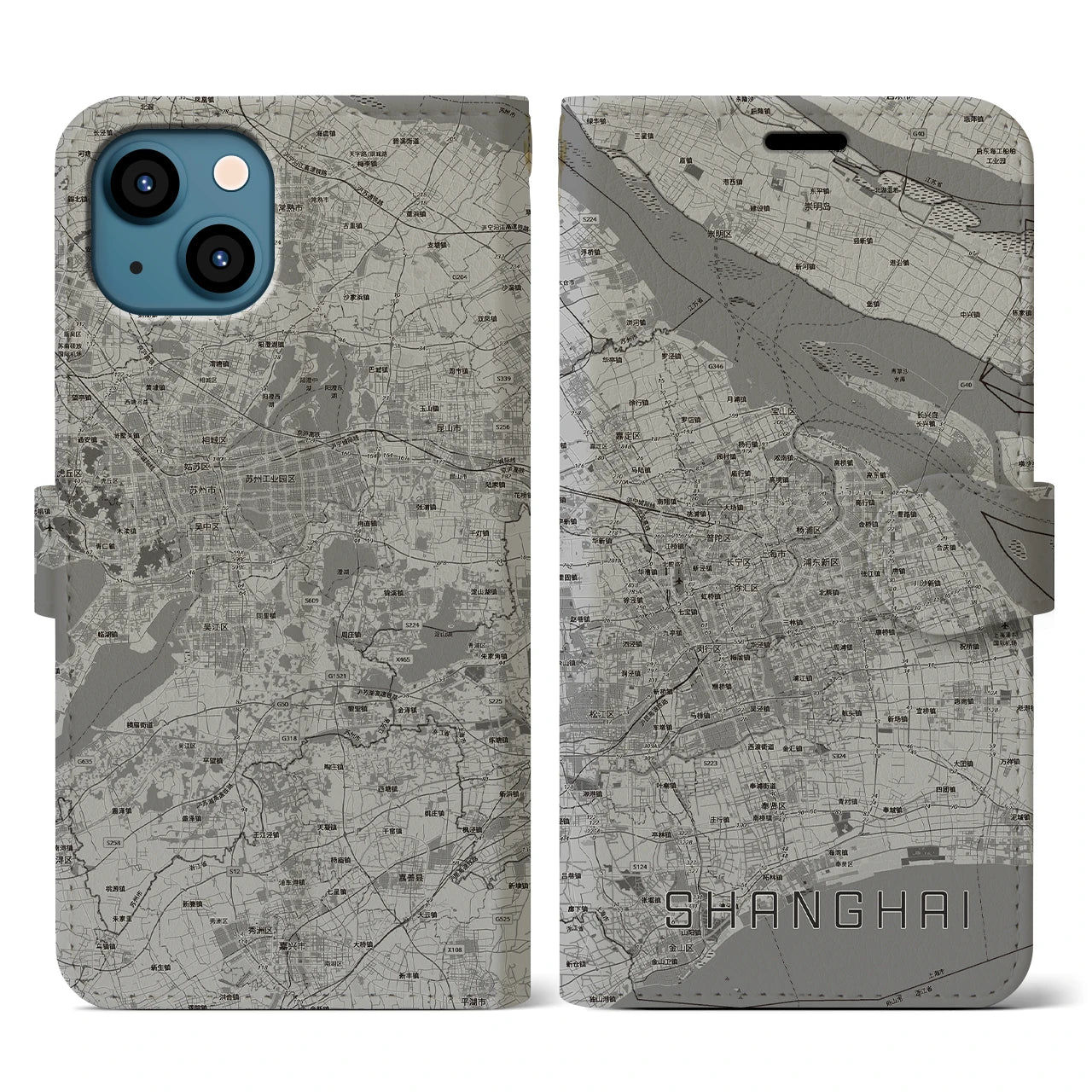 【上海2（中華人民共和国）】地図柄iPhoneケース（手帳タイプ）