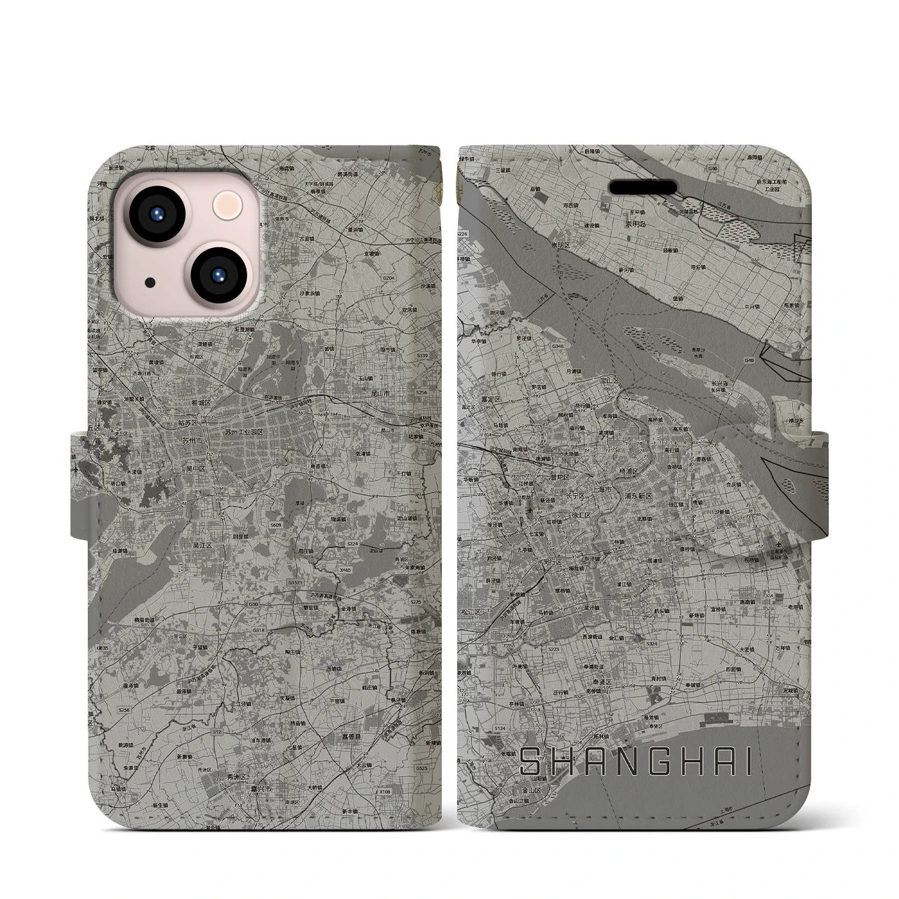 【上海2（中華人民共和国）】地図柄iPhoneケース（手帳タイプ）